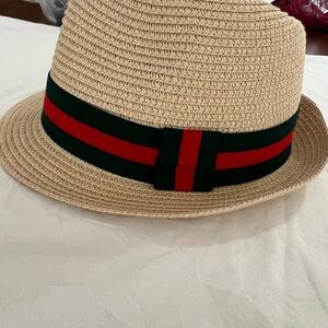 Stylish Straw Fedora with Red and Green Band